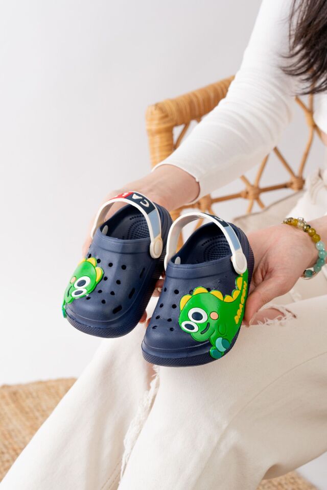 Unisex Çocuk Figürlü Sticker Sandalet-Terlik LACİVERT-YEŞİL - 26