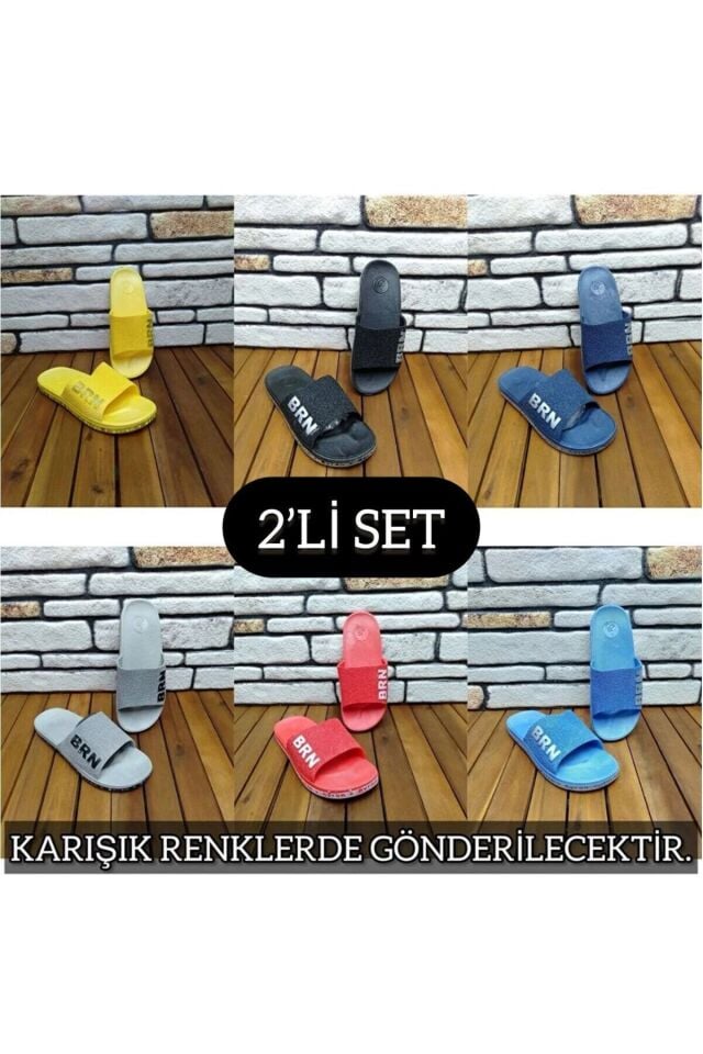 2'li Unisex Kaymaz Sokak Plaj Yazlık Gündelik terlik İKİLİ BRN - 40