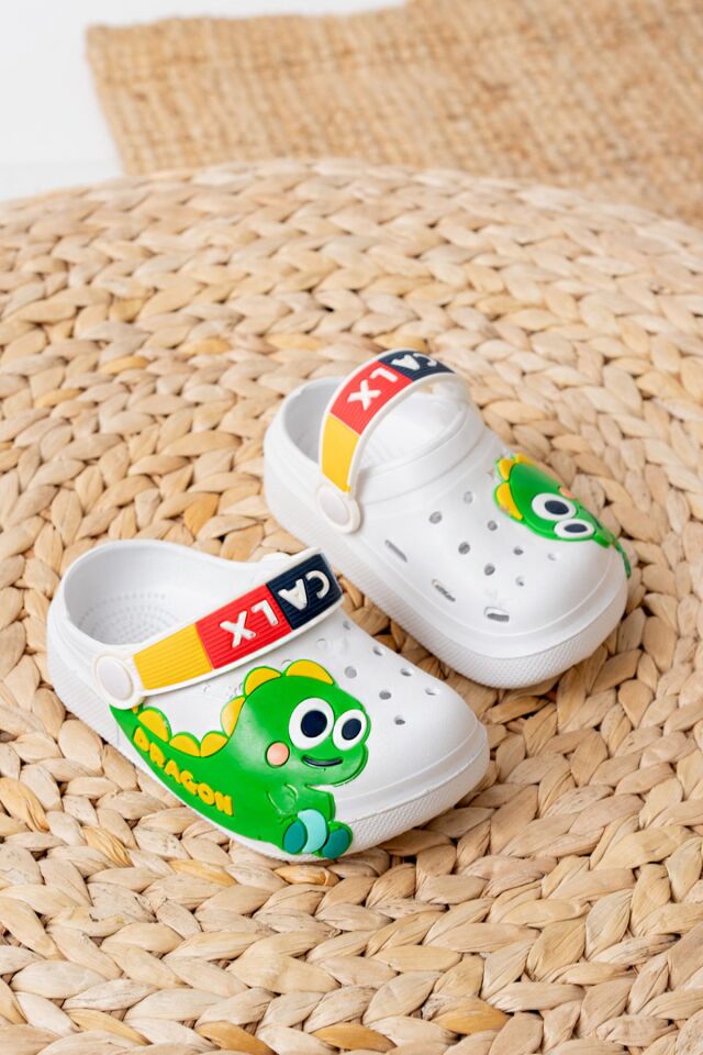 Unisex Çocuk Figürlü Sticker Sandalet-Terlik BEYAZ-YEŞİL - 27