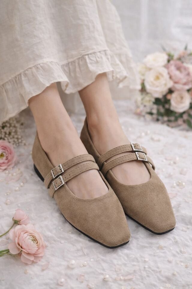 Kadın Üstten Kemerli Çift Tokalı Çift Bantlı Tokalı Süet Babet Süet Kadın Üstten Kemerli Çift Tokalı Çift Bantlı Tokalı Süet Babet Süet