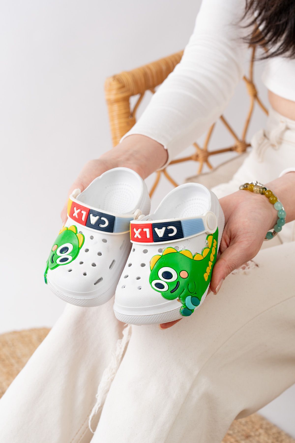 Unisex Çocuk Figürlü Sticker Sandalet-Terlik BEYAZ-YEŞİL - 26