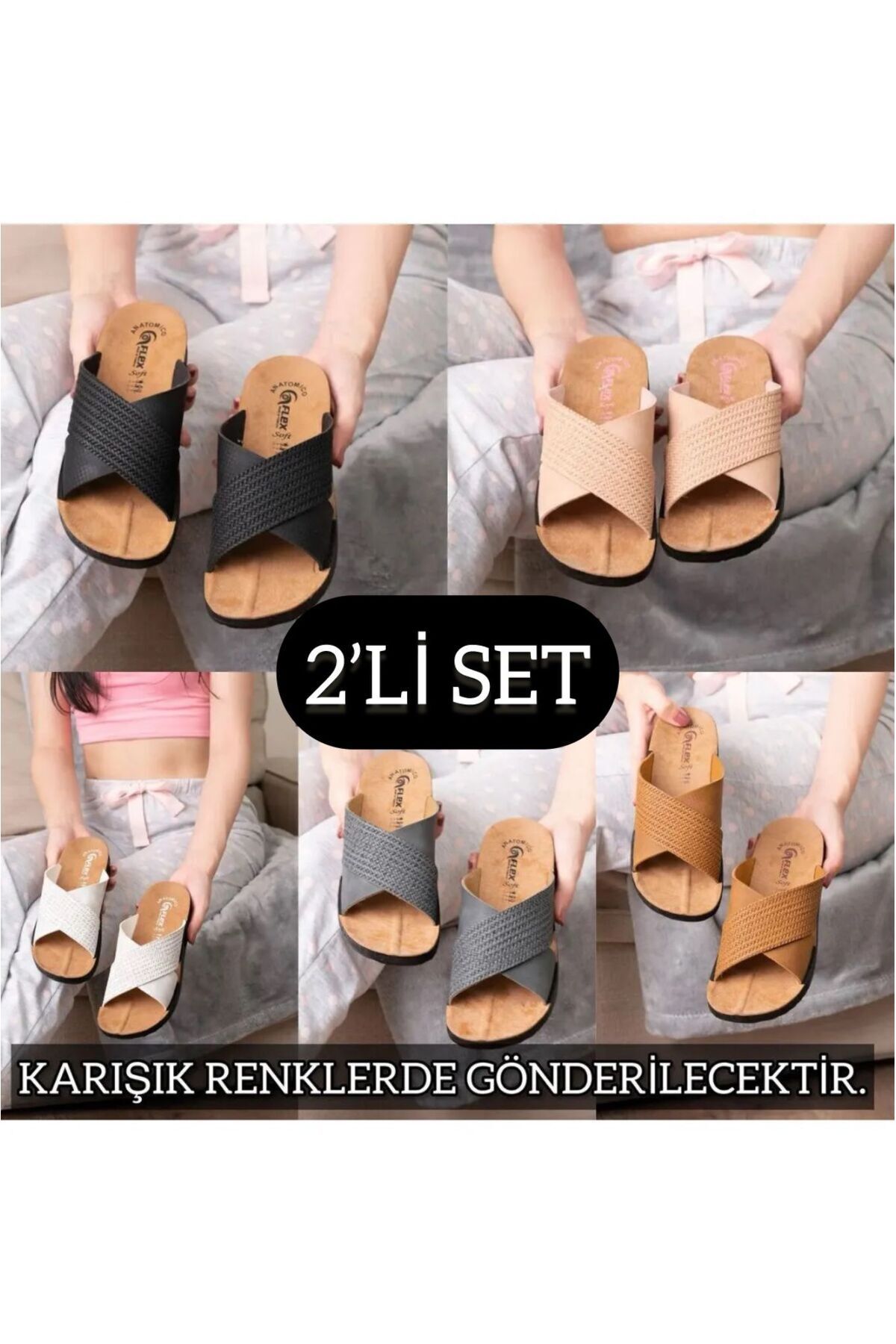 2'li Unisex Kaymaz Sokak Plaj Yazlık Gündelik terlik İKİLİ FLEX HASIRLI - 37