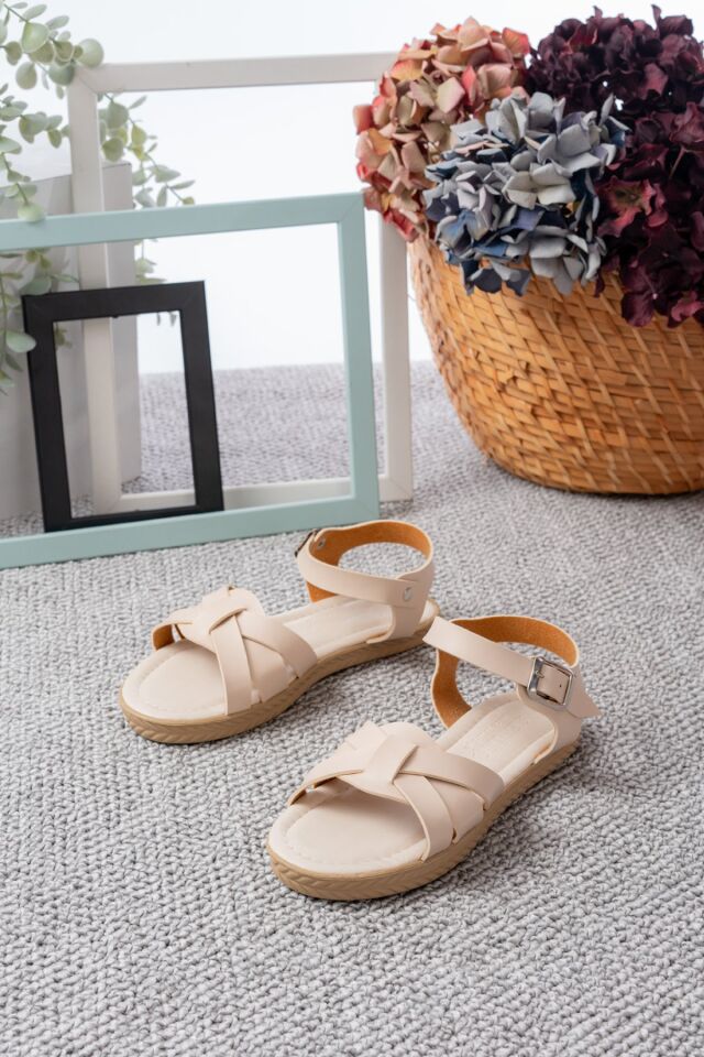 Yazlık Rahat Taban Cırtlı Zincirli Günlük Sandalet KREM - 37