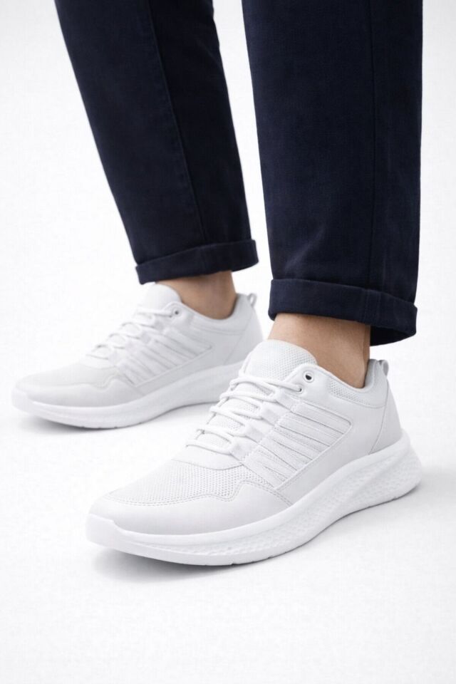 Erkek Günlük Spor Ayakkabı Hafif Taban Nefes Alabilen Fileli Kaymaz Rahat Sneaker BEYAZ - 42