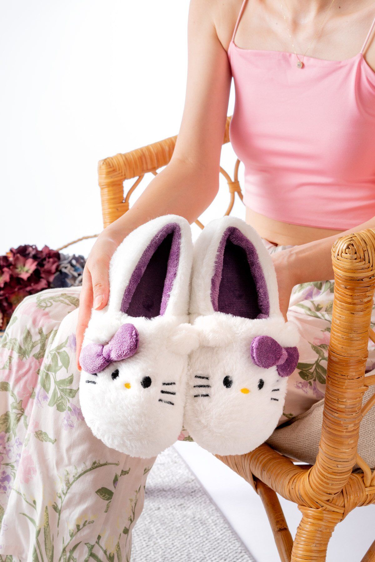 Yumuşak Tüylü Peluş Panduf Terlik Ev Kadın Panduf LİLA - 39