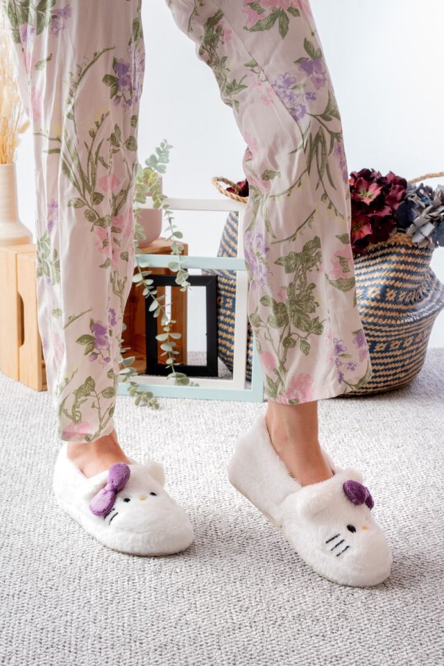 Yumuşak Tüylü Peluş Panduf Terlik Ev Kadın Panduf LİLA - 39