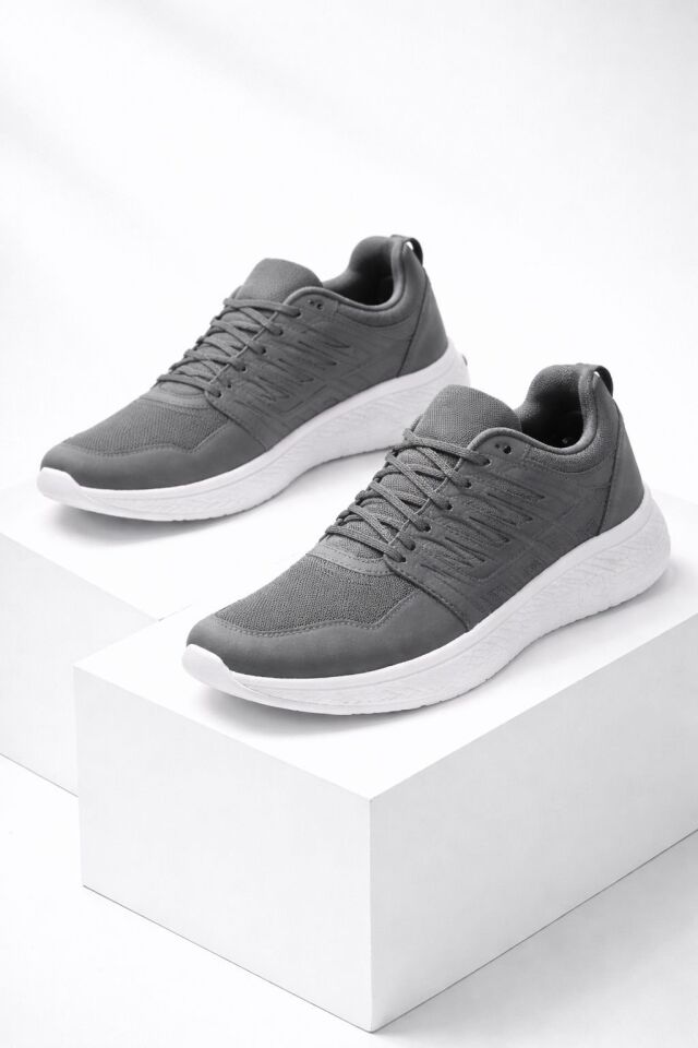 Erkek Günlük Spor Ayakkabı-Hafif Tabanlı Nesef Alabilen File Kumaş Kaymaz Kalın Taban Rahat Yürüyüş Ve Günlük Kullanım Sneaker FÜME - 36