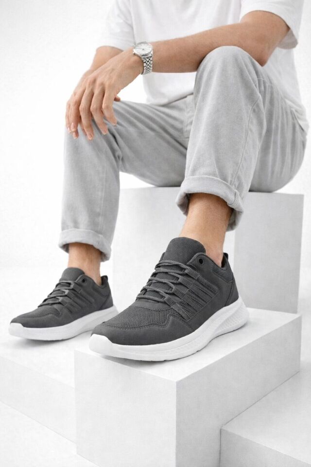 Erkek Günlük Spor Ayakkabı-Hafif Tabanlı Nesef Alabilen File Kumaş Kaymaz Kalın Taban Rahat Yürüyüş Ve Günlük Kullanım Sneaker FÜME - 36