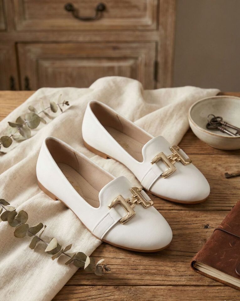 Kadın Çift Göz Toka Detaylı Babet Hafif Rahat Taban Günlük Ayakkabı Babet