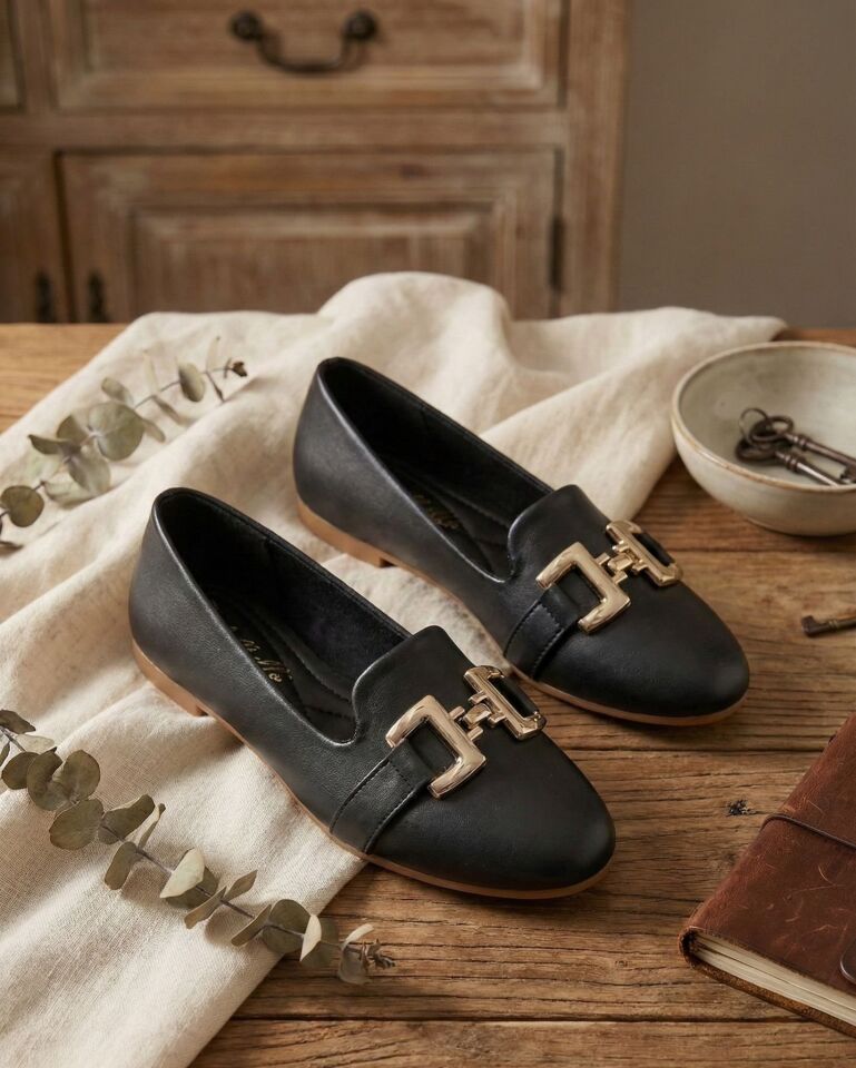 Kadın Çift Göz Toka Detaylı Babet Hafif Rahat Taban Günlük Ayakkabı Babet