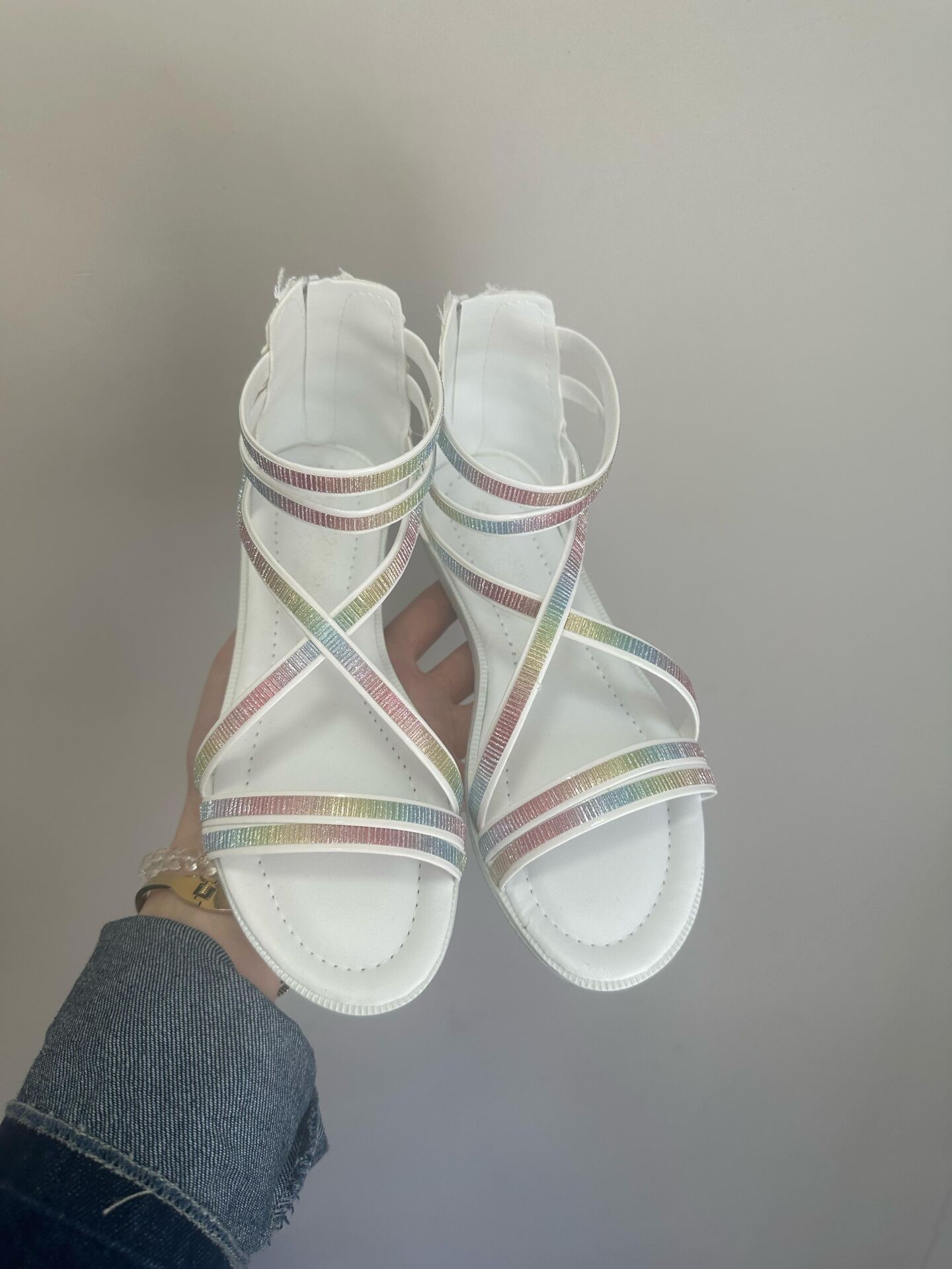 Kız Çocuk Rahat Taban Yazlık Simli Örgülü Arkası Fermuarlı Sandalet BEYAZ - 25