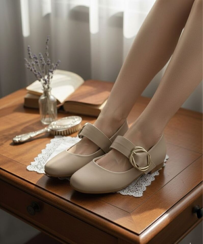 Kadın Günlük Rahat Babet Kalın Kemerli Kadın Babet