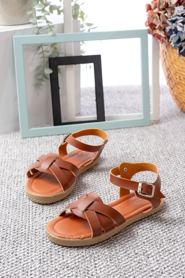 Yazlık Rahat Taban Cırtlı Zincirli Günlük Sandalet TABA - 40