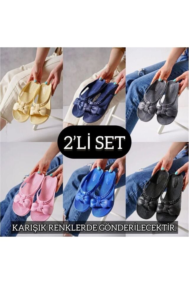 2'li Unisex Kaymaz Sokak Plaj Yazlık Gündelik terlik İKİLİ KAŞGAR - 40
