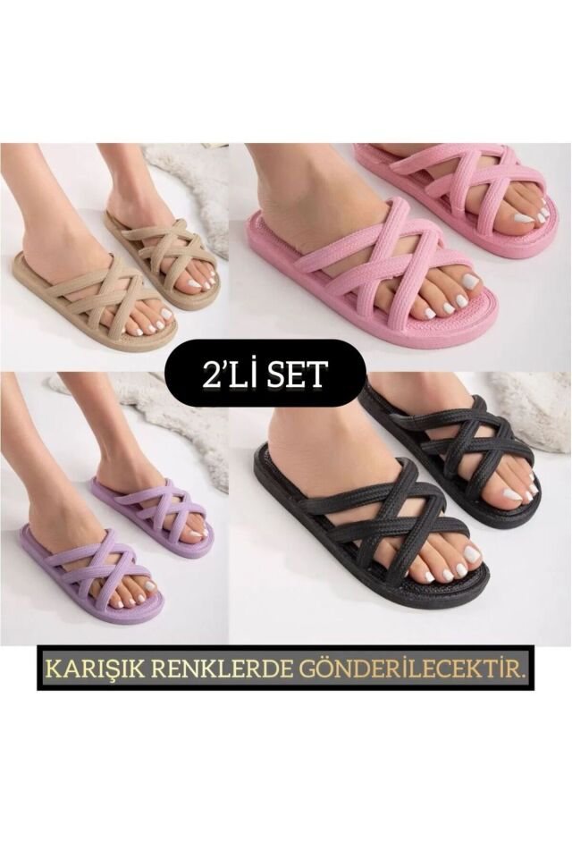 2'li Unisex Kaymaz Sokak Plaj Yazlık Gündelik terlik İKİLİ AHTAPOT - 36