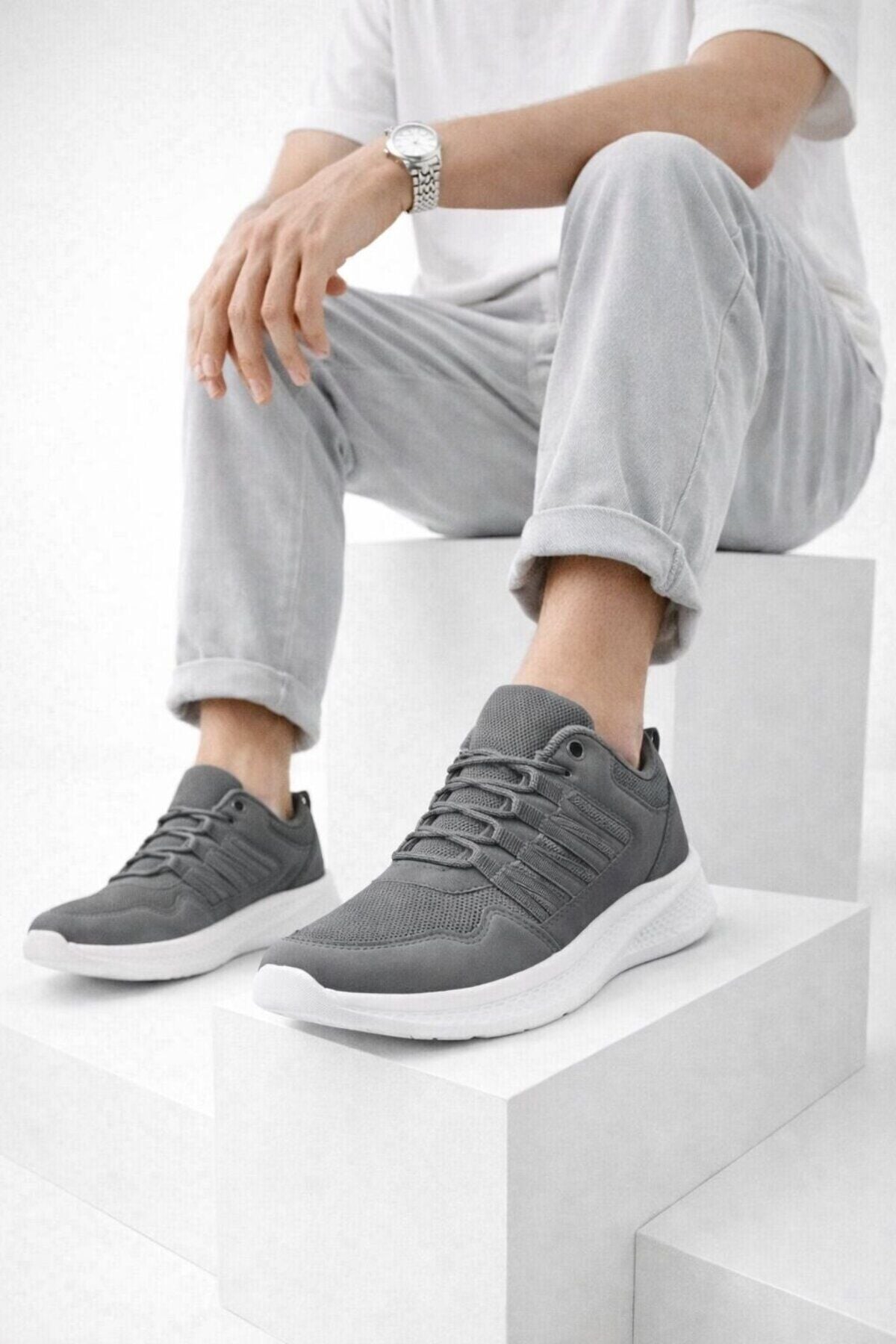 Erkek Günlük Spor Ayakkabı Hafif Taban Nefes Alabilen Fileli Kaymaz Rahat Sneaker FÜME - 43