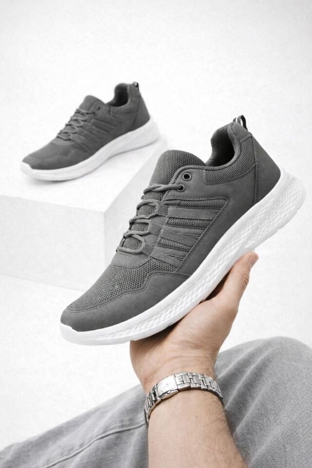 Erkek Günlük Spor Ayakkabı-Hafif Tabanlı Nesef Alabilen File Kumaş Kaymaz Kalın Taban Rahat Yürüyüş Ve Günlük Kullanım Sneaker FÜME - 42