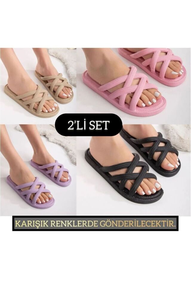 2'li Unisex Kaymaz Sokak Plaj Yazlık Gündelik terlik İKİLİ AHTAPOT - 39