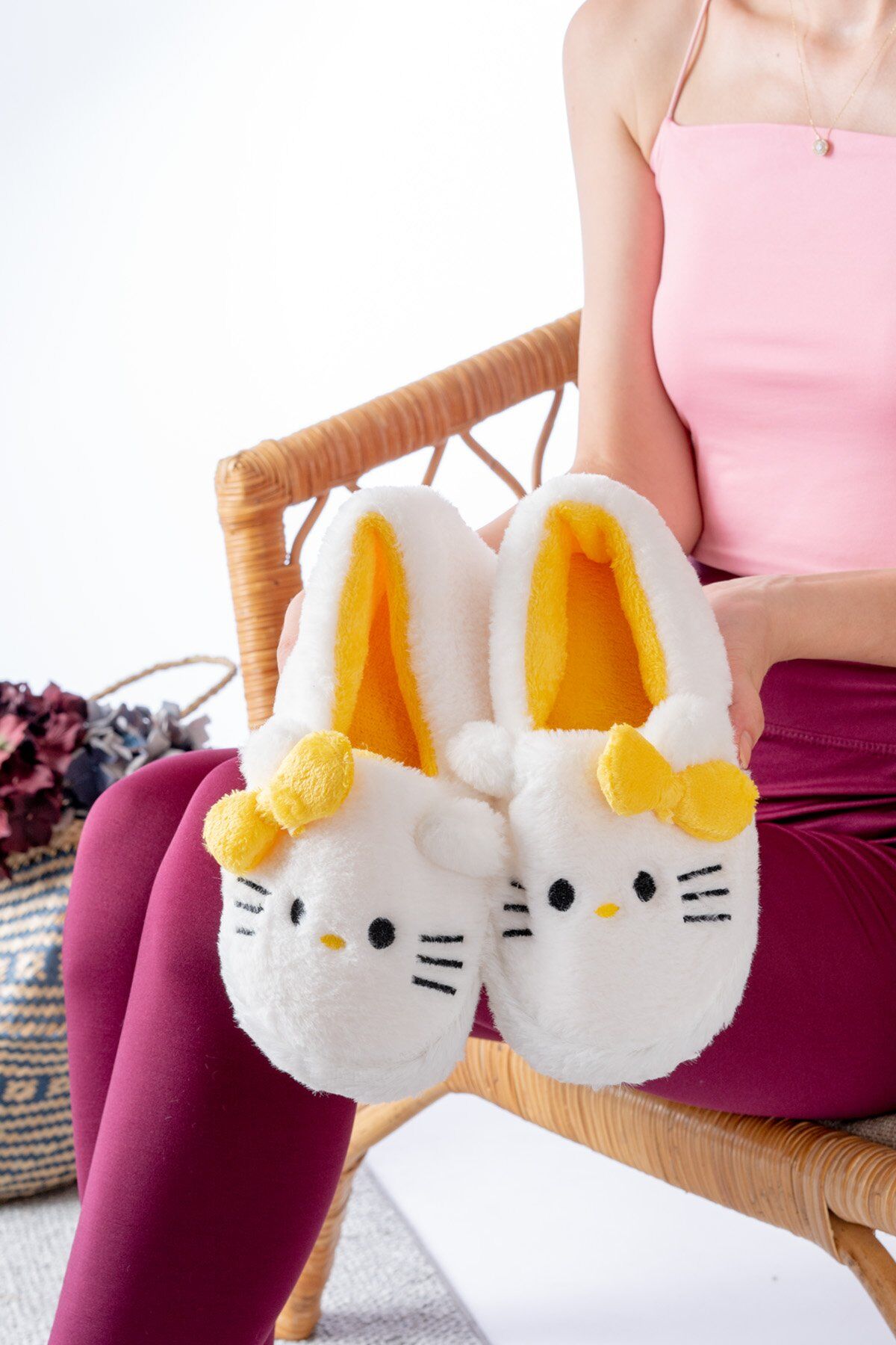 Yumuşak Tüylü Peluş Panduf Terlik Ev Kadın Panduf SARI - 38