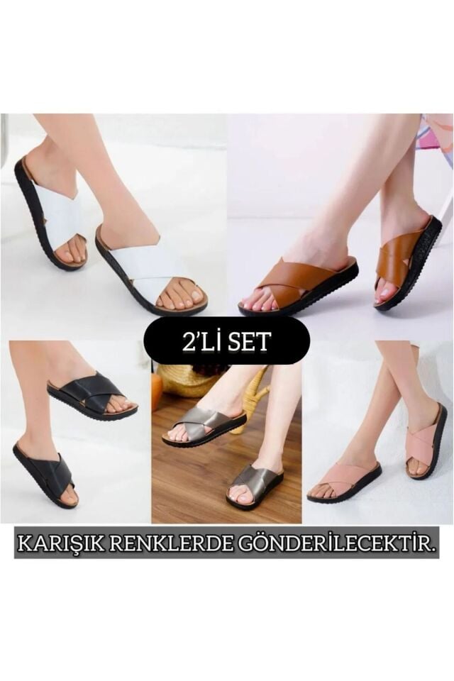 2'li Unisex Kaymaz Sokak Plaj Yazlık Gündelik terlik İKİLİ FLEX ÇAPRAZ - 39