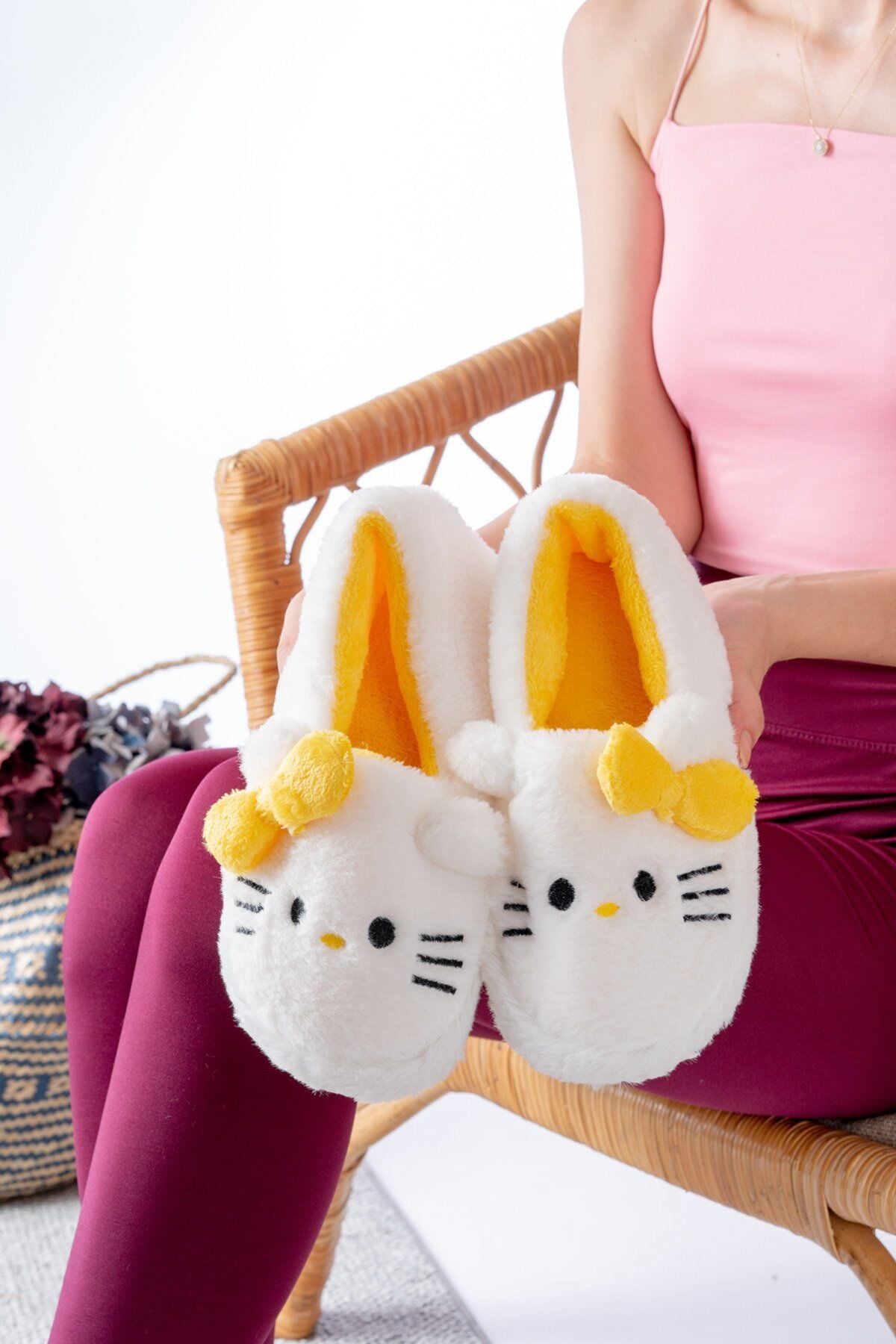 Yumuşak Tüylü Peluş Panduf Terlik Ev Kadın Panduf SARI - 40