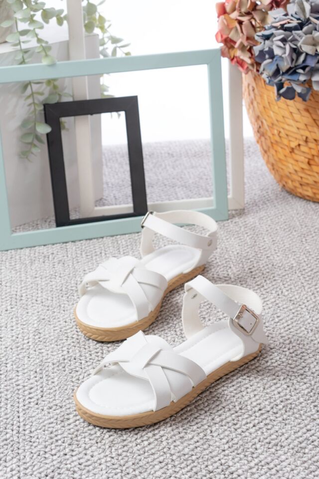 Yazlık Rahat Taban Cırtlı Zincirli Günlük Sandalet BEYAZ - 37