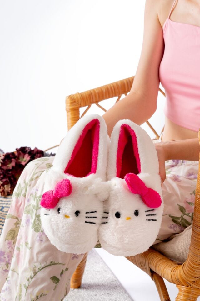 Yumuşak Tüylü Peluş Panduf Terlik Ev Kadın Panduf PEMBE - 38