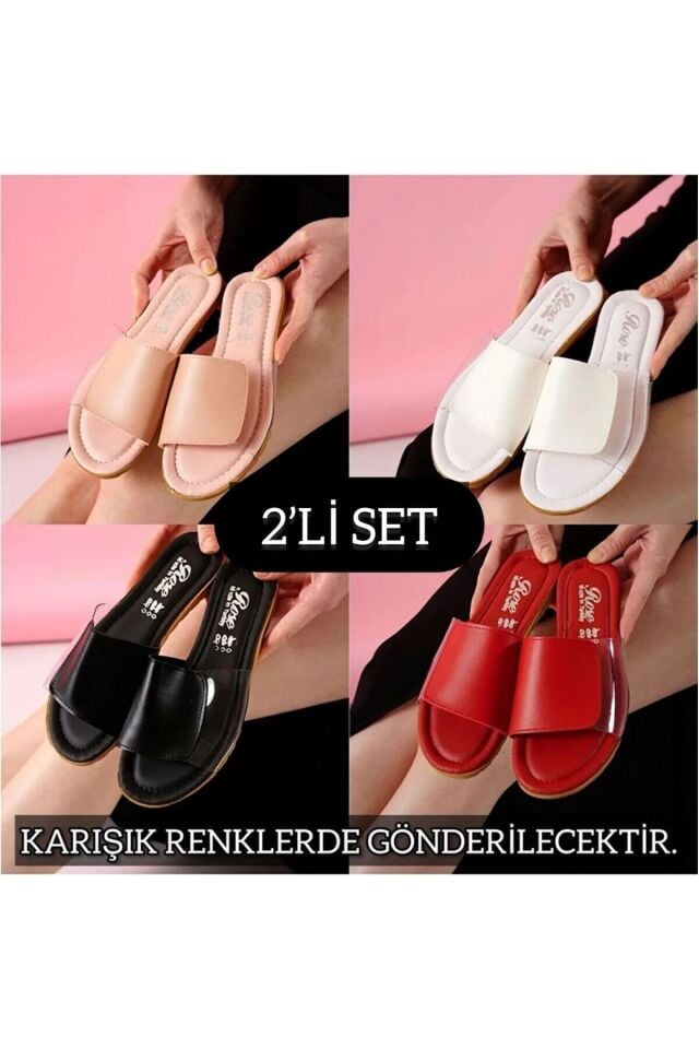 2'li Unisex Kaymaz Sokak Plaj Yazlık Gündelik terlik İKİLİ ŞEFFAF - 38