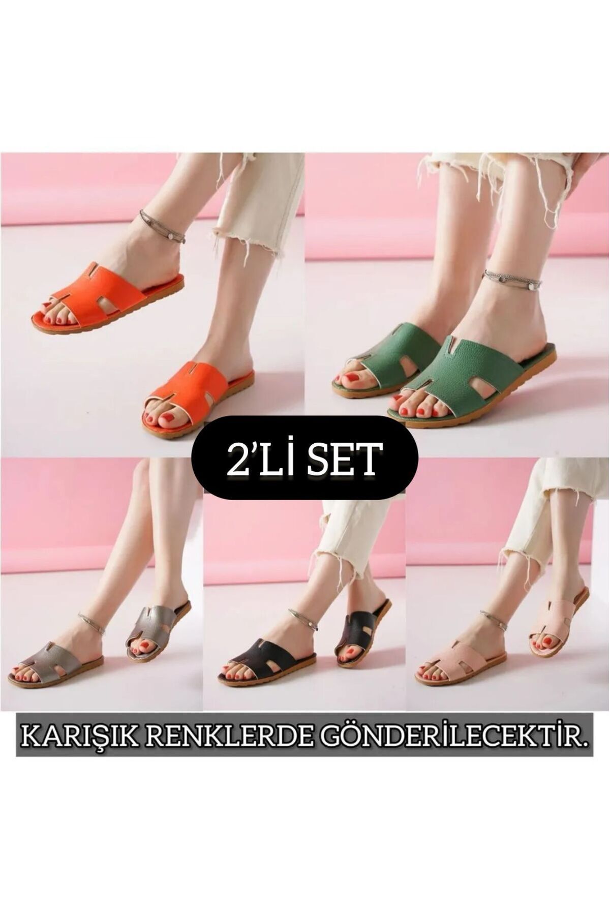 2'li Unisex Kaymaz Sokak Plaj Yazlık Gündelik terlik İKİLİ EBRU HERMES - 40