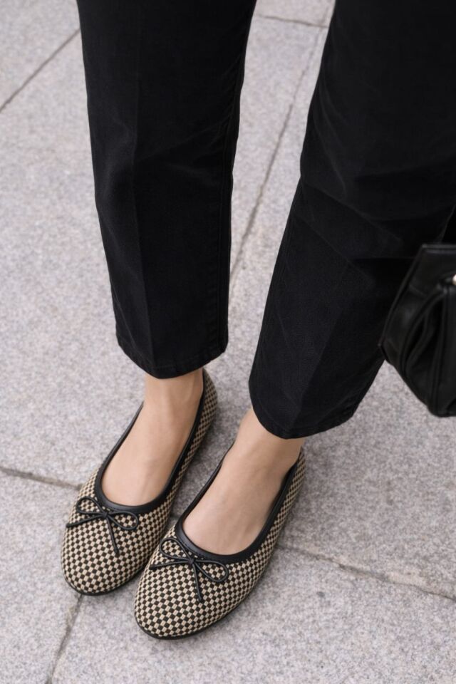 Tüvit Kumaş Mary Jane Babet Şık Tokalı Ortopedik Taban Günlük Ayakkabı BIYIKLI KARELİ SİYAH - 38