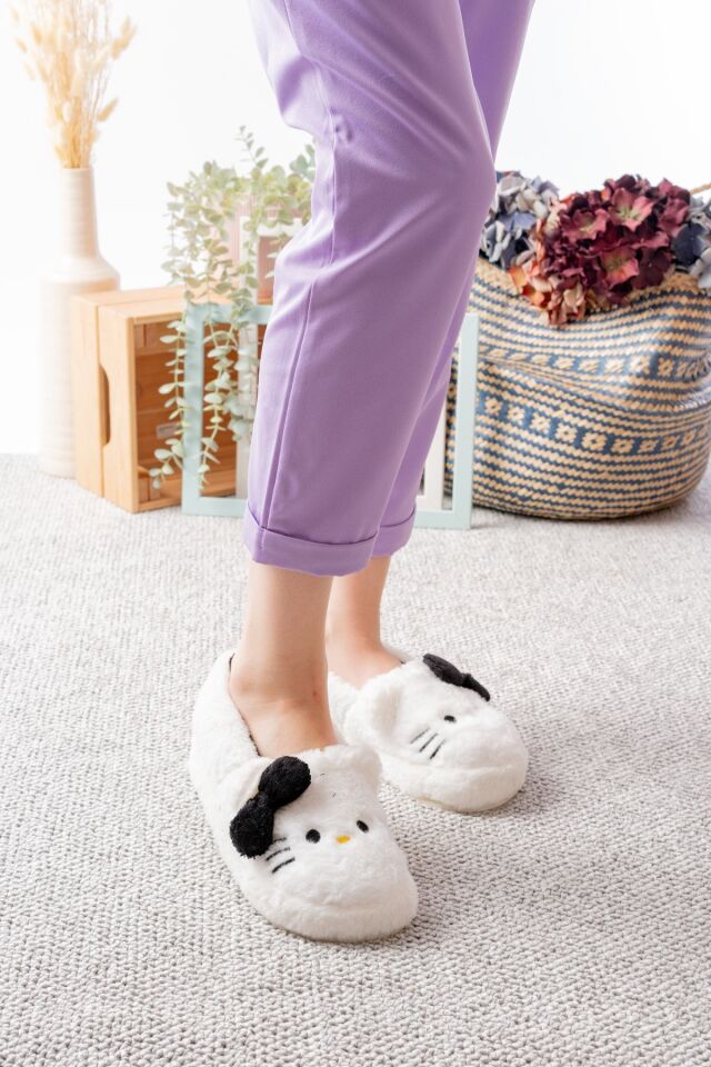 Yumuşak Tüylü Peluş Panduf Terlik Ev Kadın Panduf SİYAH - 30-31