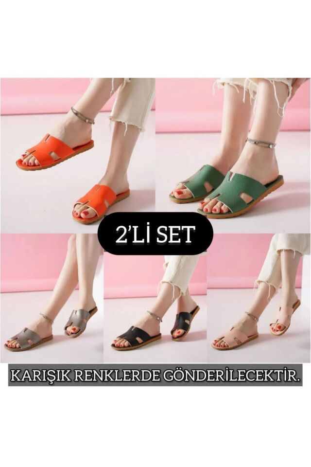 2'li Unisex Kaymaz Sokak Plaj Yazlık Gündelik terlik İKİLİ EBRU HERMES - 39