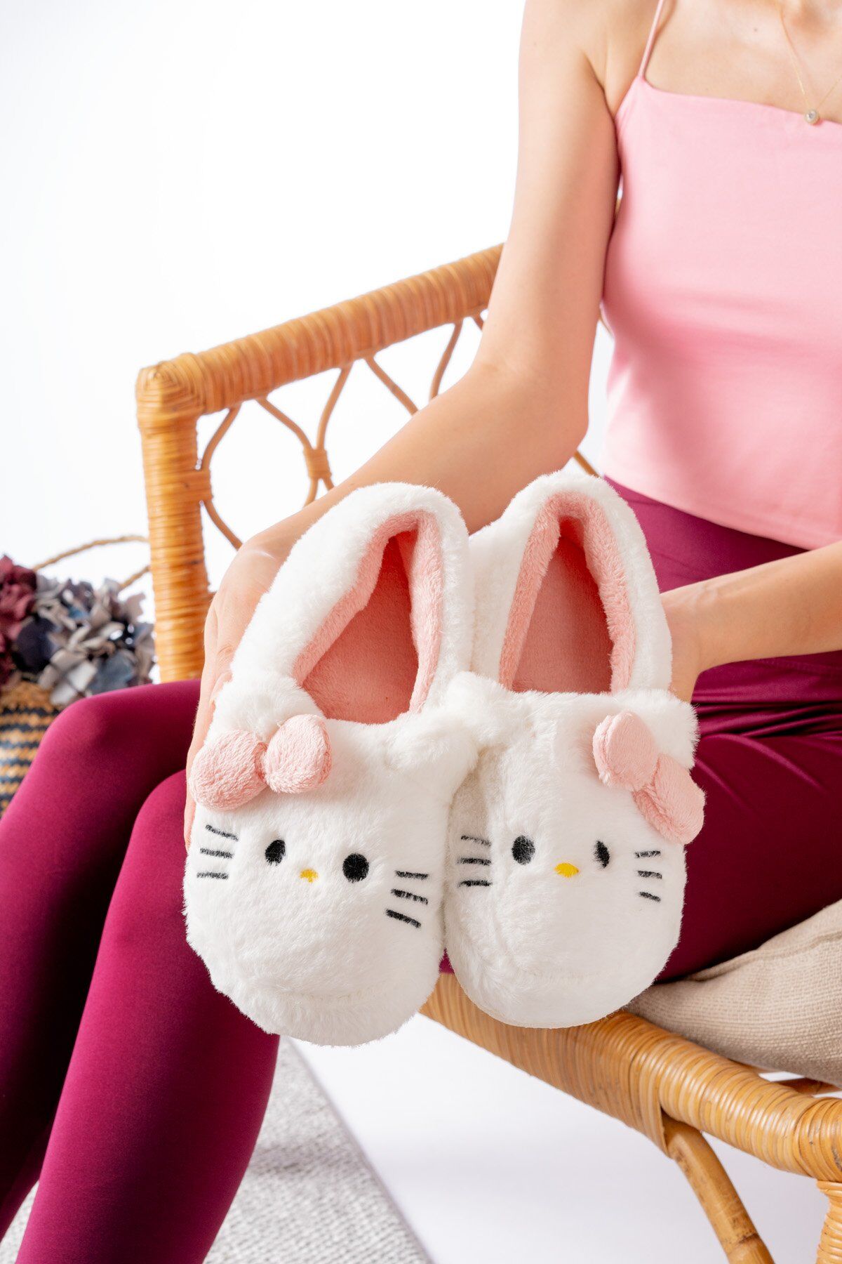 Yumuşak Tüylü Peluş Panduf Terlik Ev Kadın Panduf PUDRA - 30-31