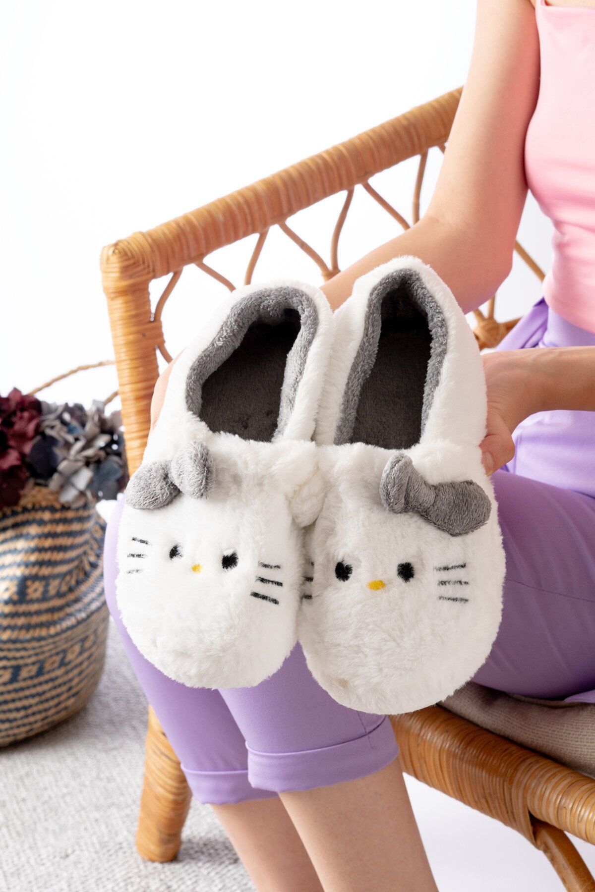 Yumuşak Tüylü Peluş Panduf Terlik Ev Kadın Panduf GRİ - 30-31