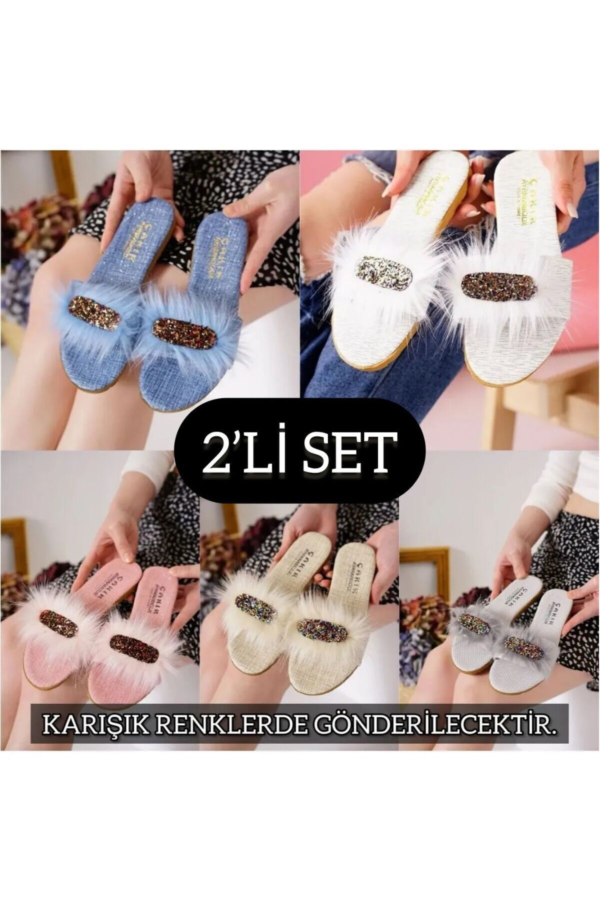 2'li Unisex Kaymaz Sokak Plaj Yazlık Gündelik terlik İKİLİ ŞIPŞIP - 39