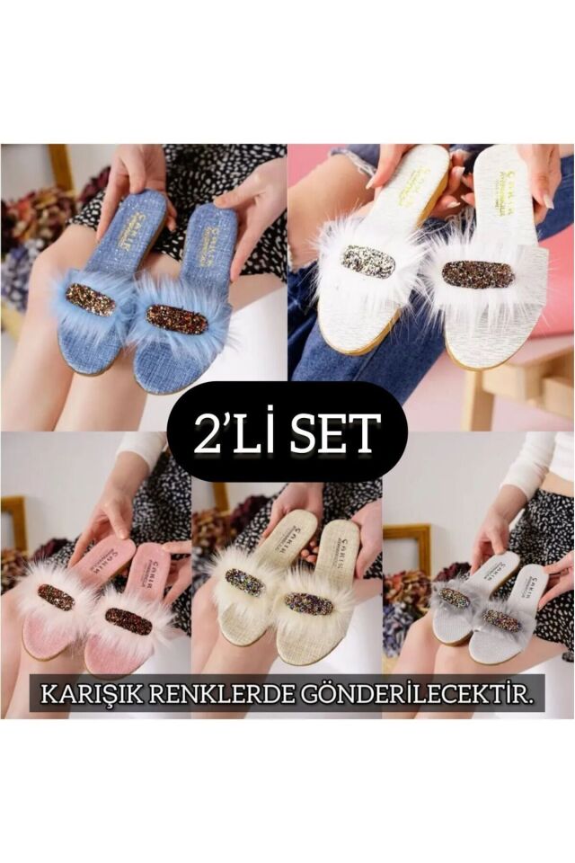 2'li Unisex Kaymaz Sokak Plaj Yazlık Gündelik terlik İKİLİ ŞIPŞIP - 39