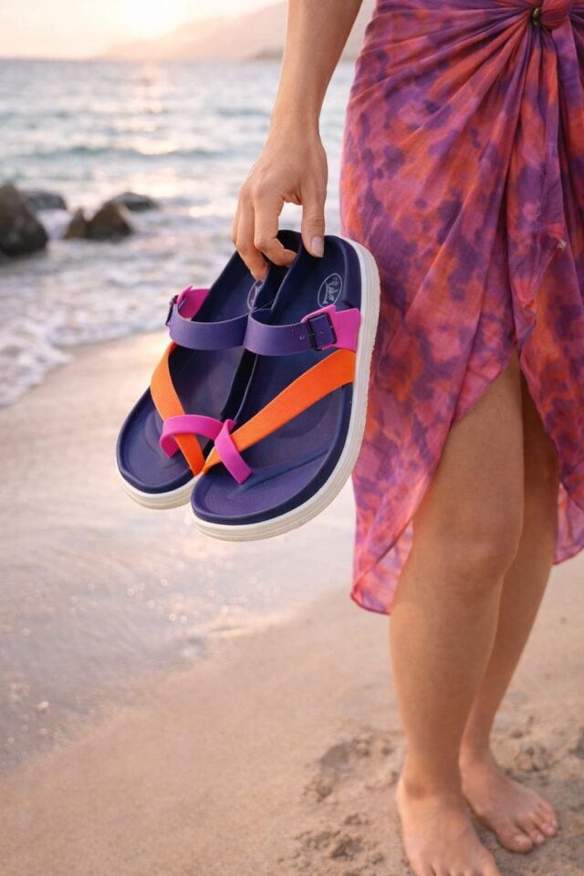 Kadın Rengarenk Kaydırmaz Taban Esnek ve Rahat Plaj Havuz Deniz Ev Bahçe Parmak Arası Terlik