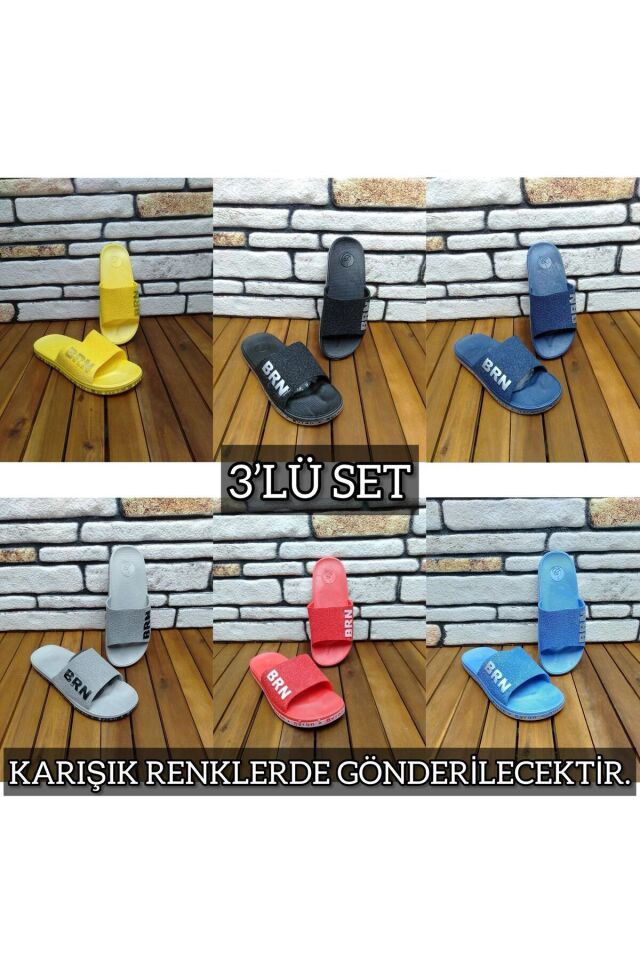 3'lü Kadın Kaymaz Sokak Plaj Banyo Yazlık Gündelik Terlik ÜÇLÜ BRN - 44