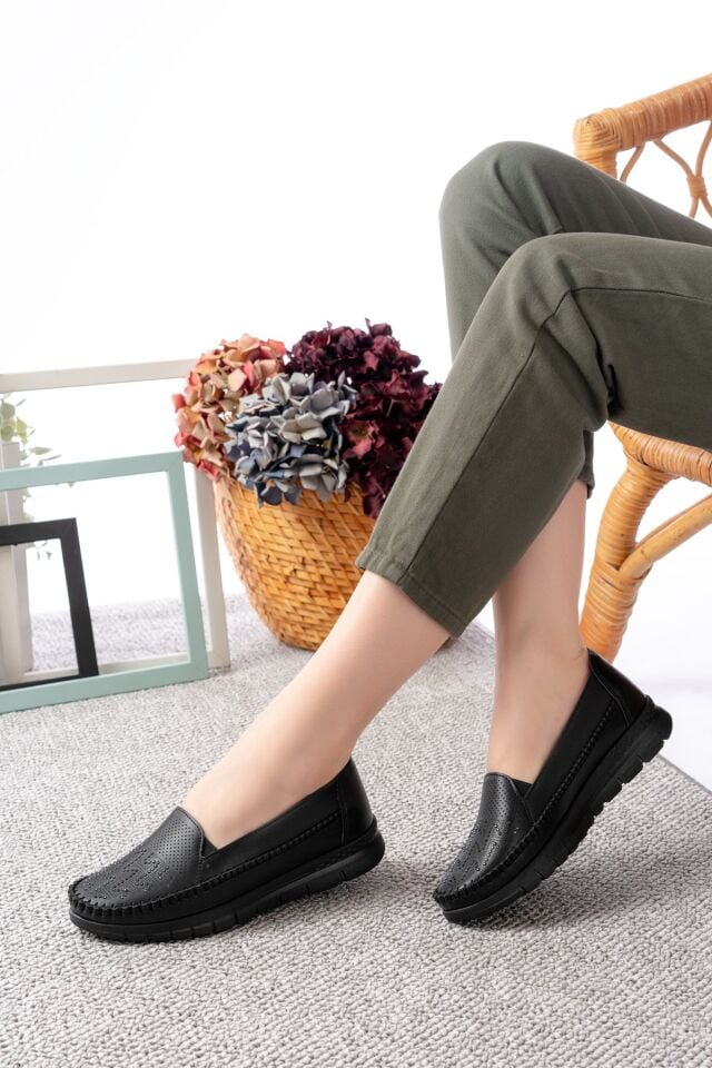 Kadın Taşlı Anne Ortopedik  Kaymaz Ayakkabı Babet SİYAH - 41