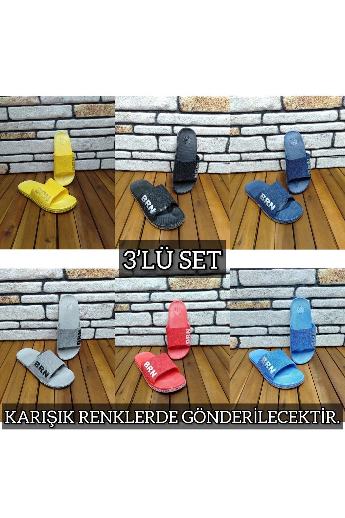 3'lü Kadın Kaymaz Sokak Plaj Banyo Yazlık Gündelik Terlik ÜÇLÜ BRN - 42