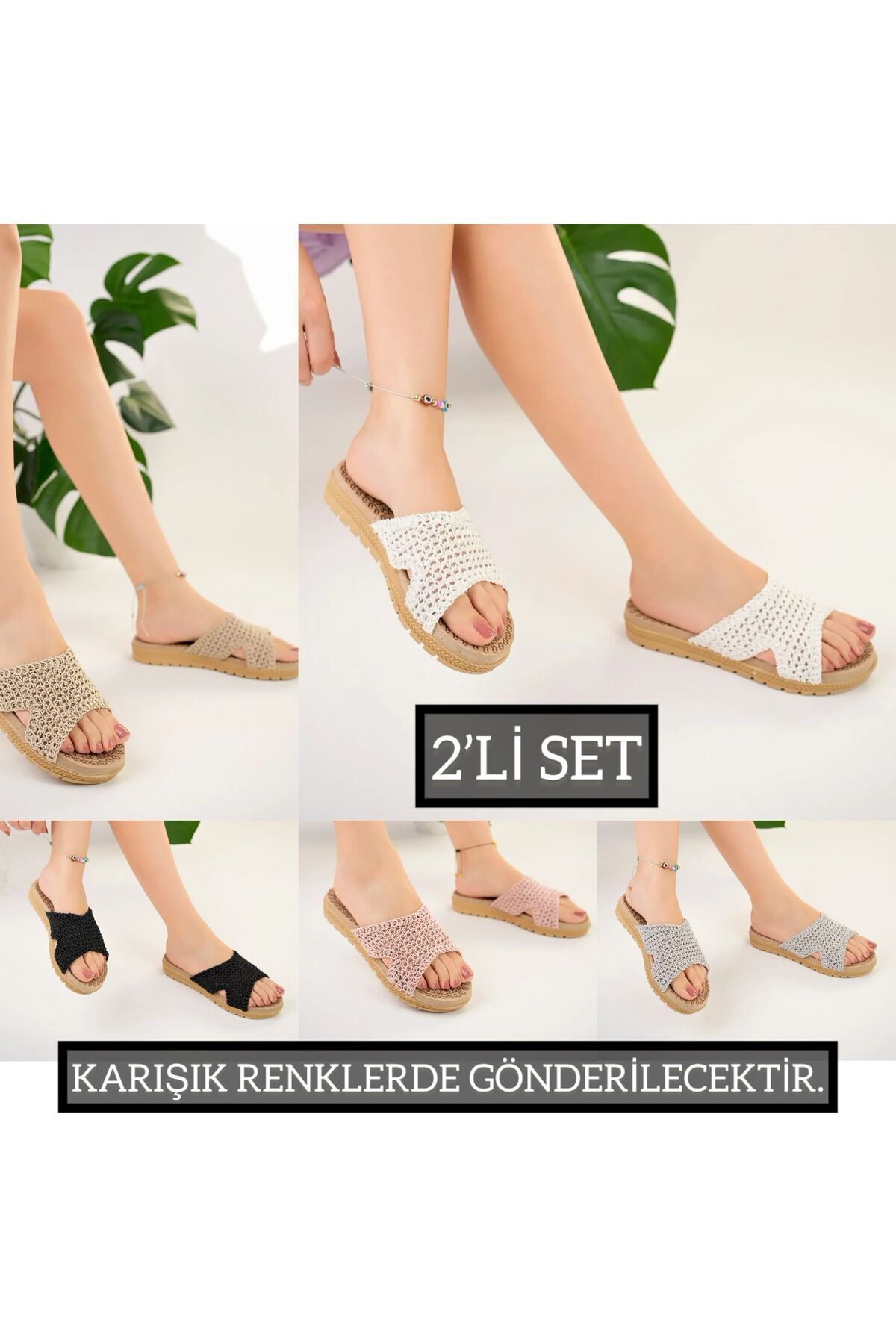 2'li Unisex Kaymaz Sokak Plaj Yazlık Gündelik terlik İKİLİ STELLA - 40