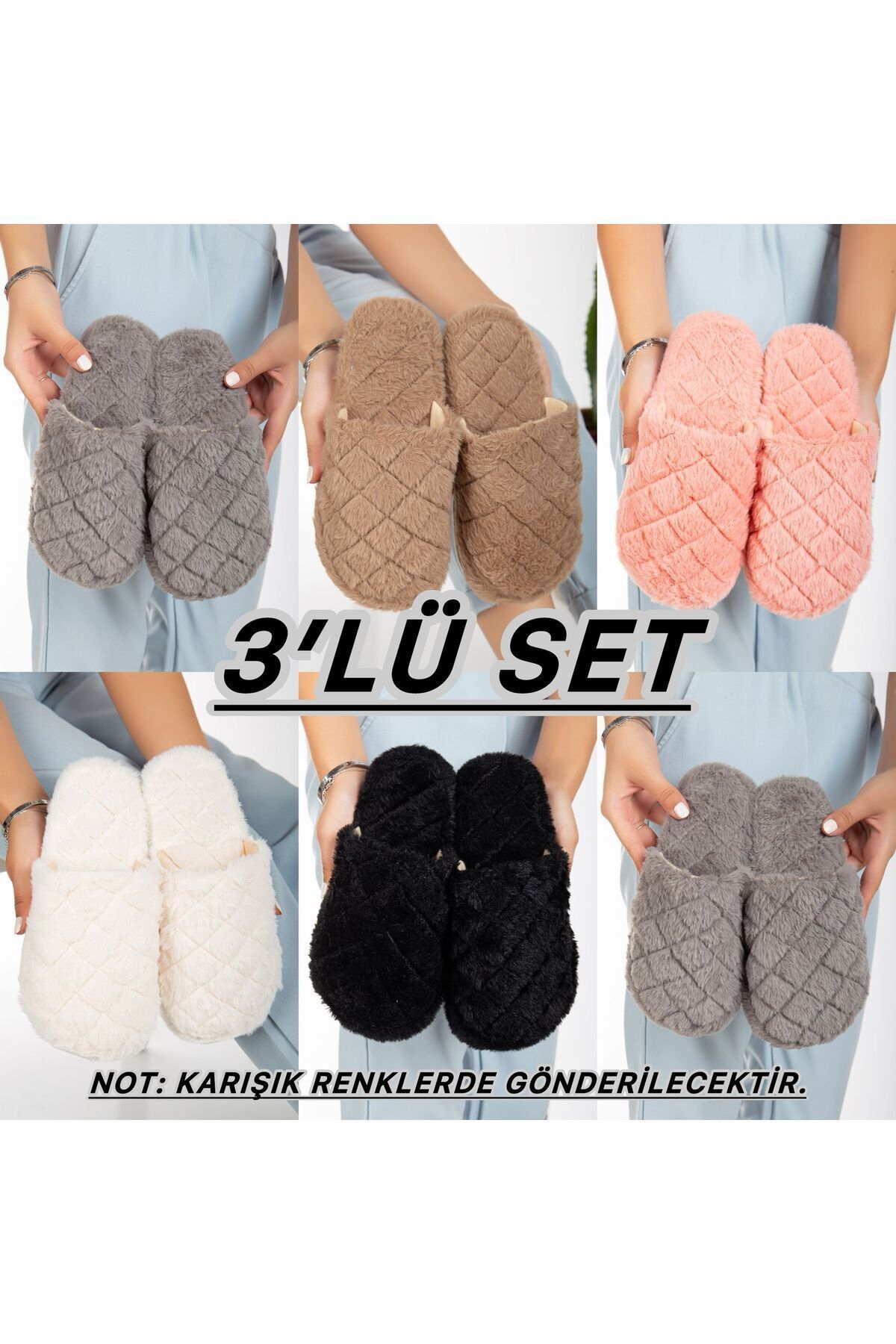 3'lü Paket Önü Açık Terlik Ev Terliği Çeyiz Bohça Seti KAPİTONETERLİK - 36-37
