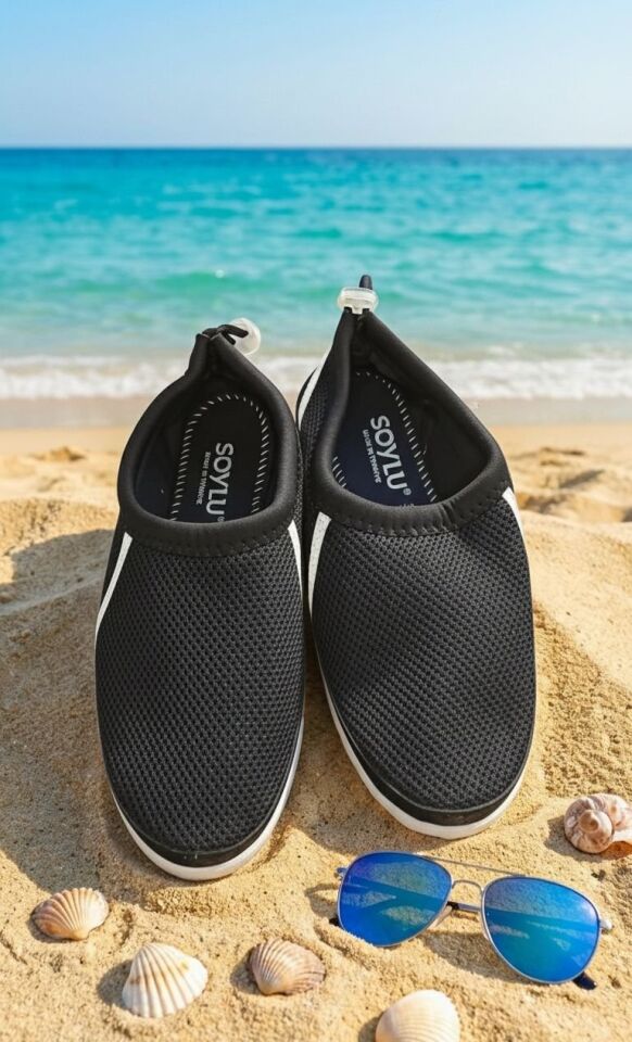 Kalın Tabanlı Çok Amaçlı Deniz Ayakkabısı Havuz Plaj Bahçe Ev Patiği SİYAH - 42