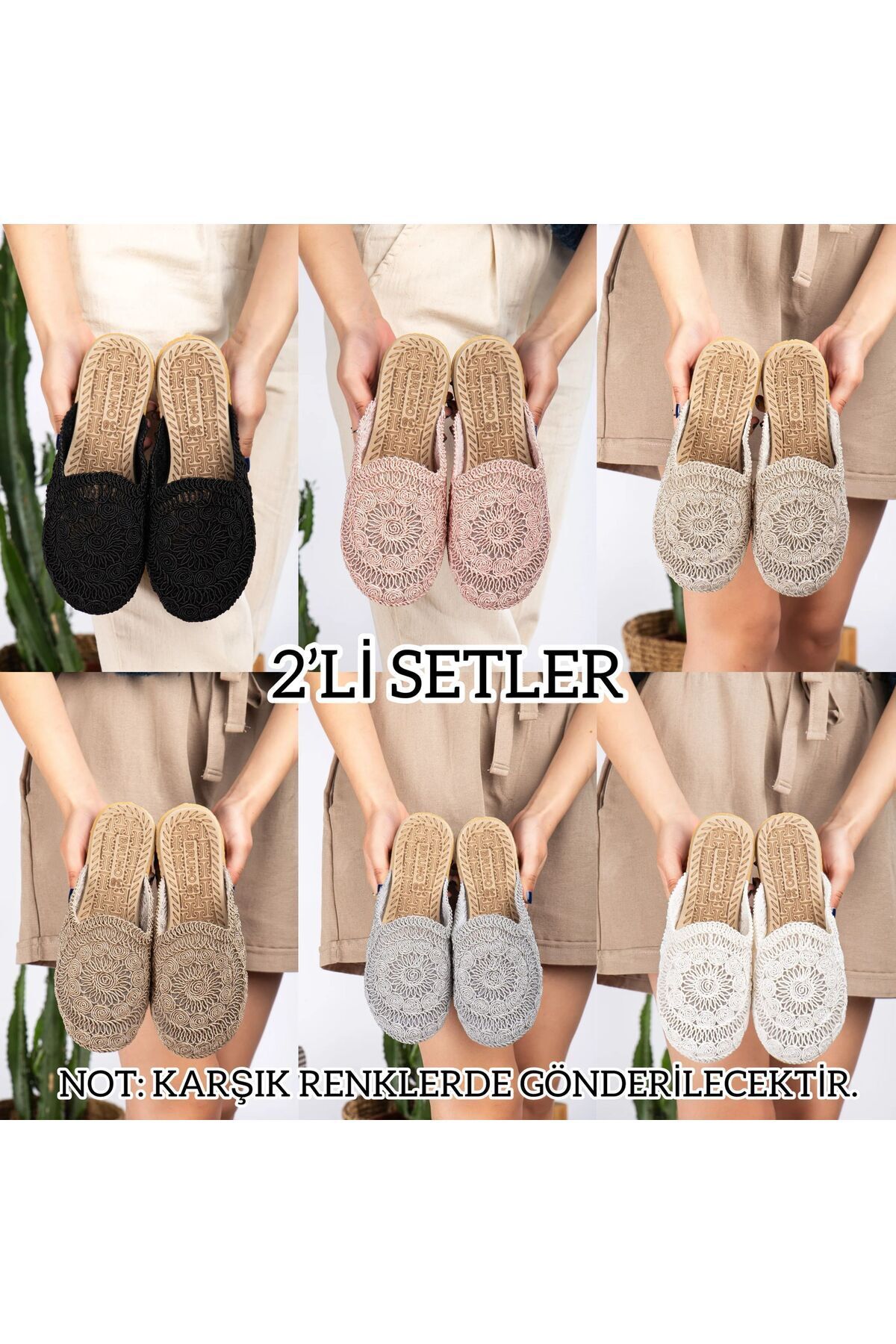 2'li Unisex Kaymaz Sokak Plaj Yazlık Gündelik terlik İKİLİ HASIRLI ÇARIK - 38