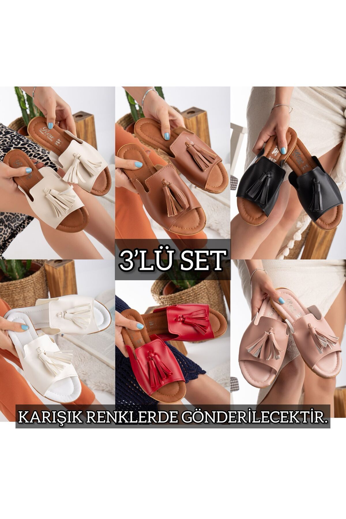3'lü Kadın Kaymaz Sokak Plaj Banyo Yazlık Gündelik Terlik ÜÇLÜ PÜSKÜL - 39