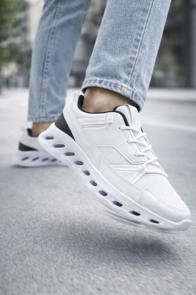 Erkek Beyaz Street Style Sneaker Hafif Esnek Taban Günlük Kullanım Spor Yürüyüş Ayakkabısı