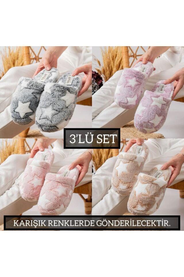 3'lü Paket Önü Açık Terlik Ev Terliği Çeyiz Bohça Seti ÜÇLÜ YILDIZ TERLİK - 38