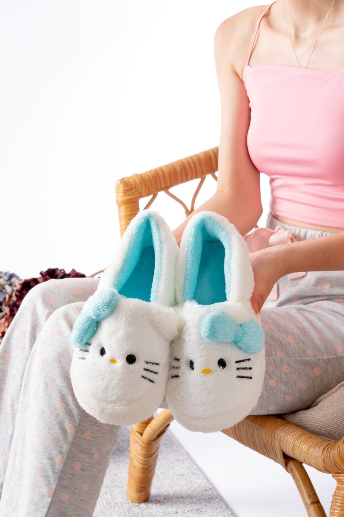 Yumuşak Tüylü Peluş Panduf Terlik Ev Kadın Panduf YEŞİL - 30-31