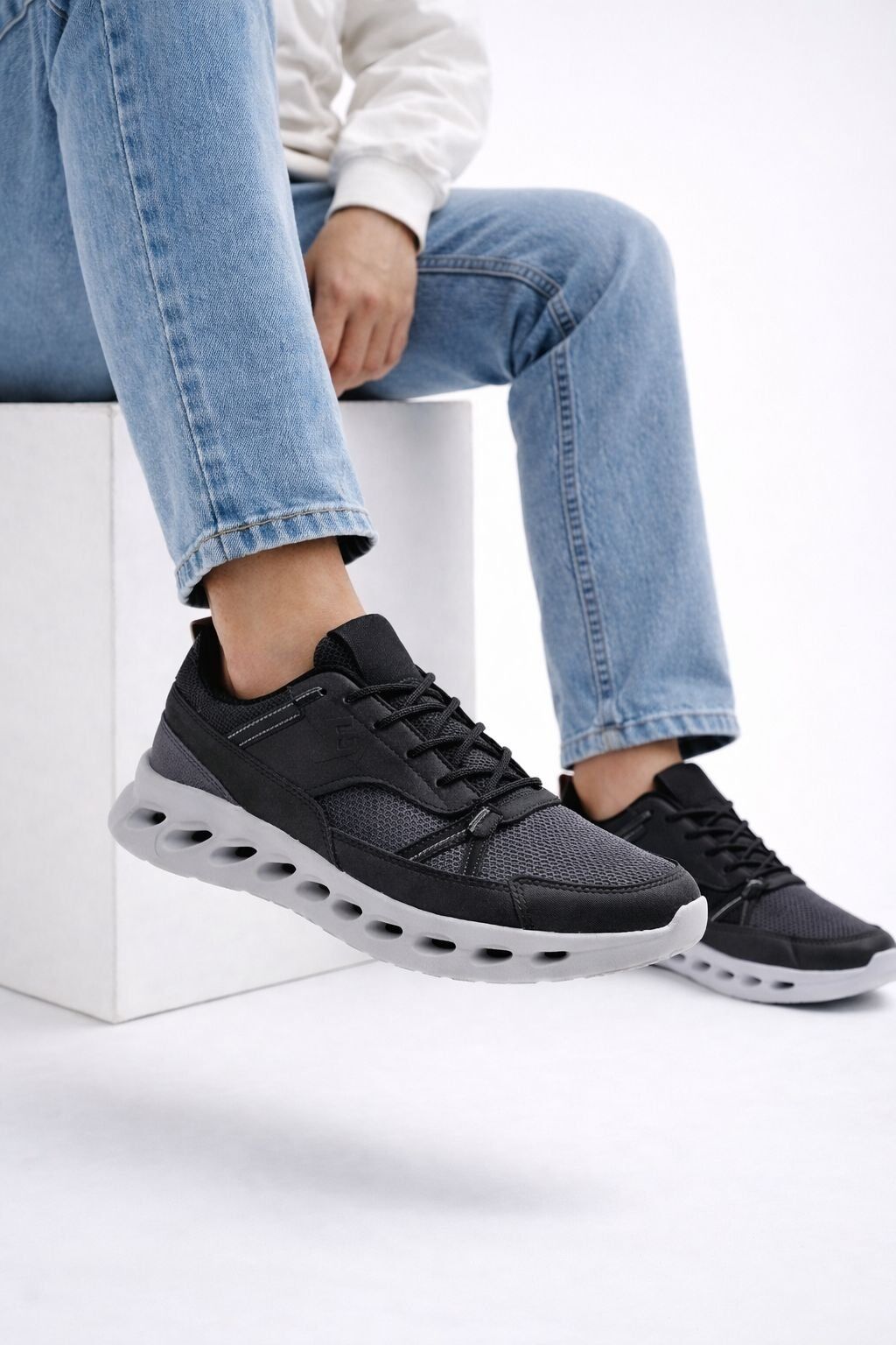Erkek Beyaz Street Style Sneaker Hafif Esnek Taban Günlük Kullanım Spor Yürüyüş Ayakkabısı FÜME-SİYAH - 44