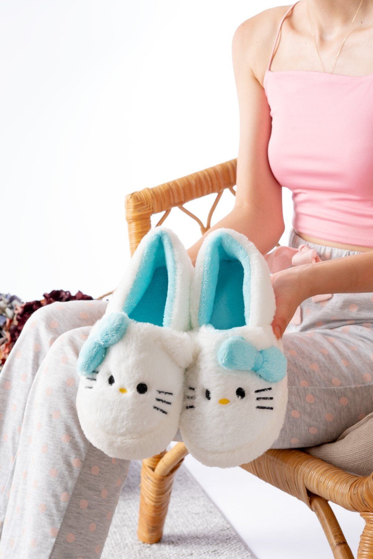 Yumuşak Tüylü Peluş Panduf Terlik Ev Kadın Panduf YEŞİL - 34-35